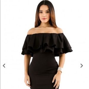 Black Off Shoulder Ruffle Midi Dress SIZE Small